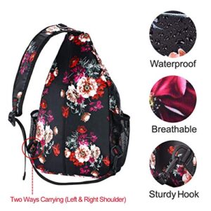 MOSISO 13 inch Sling Backpack, Multipurpose Hiking Daypack Outdoor Rope Crossbody Chest One Shoulder Bag, Cottonrose