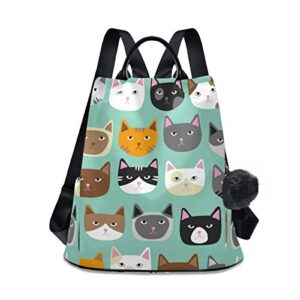 alaza rainbow cute cat faces backpack purse with adjustable straps for woman ladies