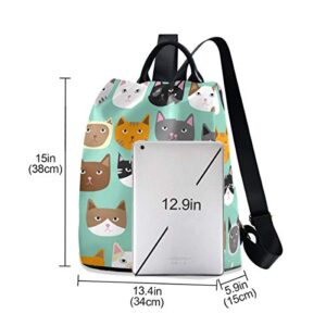 ALAZA Rainbow Cute Cat Faces Backpack Purse with Adjustable Straps for Woman Ladies