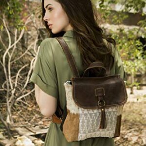 Myra Bag Hanging Buckle Upcycled Canvas & Cowhide Leather Backpack S-1609