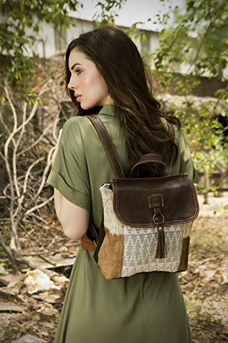 Myra Bag Hanging Buckle Upcycled Canvas & Cowhide Leather Backpack S-1609