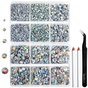 6736pcs hotfix rhinestones flatback,ab crystal rhinestones for crafts clothes mixed 5 sizes, hotfix crystals with tweezers and wax pencil kit, ss6-ss30,crystal ab