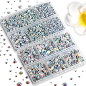 6736pcs Hotfix Rhinestones Flatback,AB Crystal Rhinestones for Crafts Clothes Mixed 5 Sizes, Hotfix Crystals with Tweezers and Wax Pencil Kit, SS6-SS30,Crystal AB