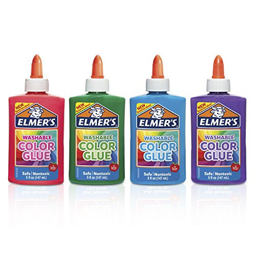 Elmer's Washable Glue, Colors, 5 Ounces, 4 Count, for Making Slime, 5 Oz, 4-Assorted