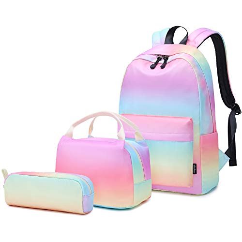 Abshoo Lightweight Water Resistant Galaxy Backpacks for Teen Girls School Backpack with Lunch Bag (Rainbow Set)