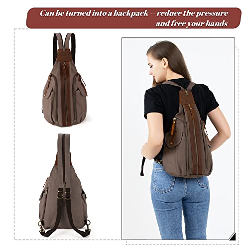 Jannloe Canvas Sling Bag Small Crossbody Backpack for Women Men Casual Shoulder Daypack Outdoor Rucksack Hiking Travel