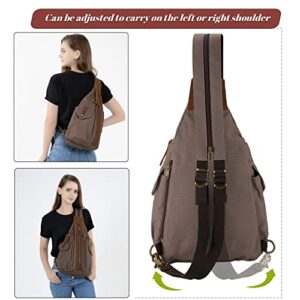 Jannloe Canvas Sling Bag Small Crossbody Backpack for Women Men Casual Shoulder Daypack Outdoor Rucksack Hiking Travel