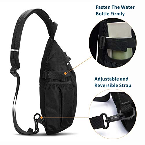 Black Sports Men 1 Sling Backpack Breathable Lightweight Chest Bag Leather Shoulder Bags Packs Day Pack Daypack Cross Body Crossbody for Women Men Teens Waterproof Hiking Travel Bag