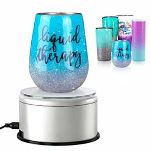 uslinsky cup display stand turner for epoxy glitter tumblers, battery / usb operated 360 degree rotating display base turntable, tumbler spinner machine silver mirrored top for bling tumblers mugs