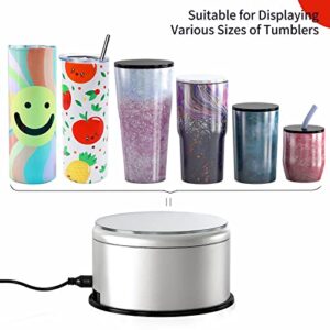 USLINSKY Cup Display Stand Turner For Epoxy Glitter Tumblers, Battery / USB Operated 360 Degree Rotating Display Base Turntable, Tumbler Spinner Machine Silver Mirrored Top for Bling Tumblers Mugs