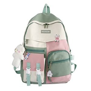 kowvowz cute bookbag for teen girls boys kawaii aesthetic back to school backpack (green)