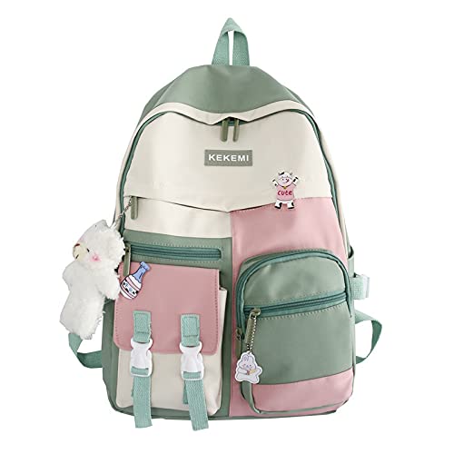 KOWVOWZ Cute Bookbag for Teen Girls Boys Kawaii Aesthetic Back to School Backpack (Green)