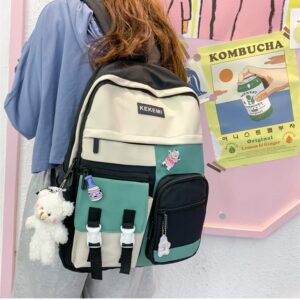 KOWVOWZ Cute Bookbag for Teen Girls Boys Kawaii Aesthetic Back to School Backpack (Green)