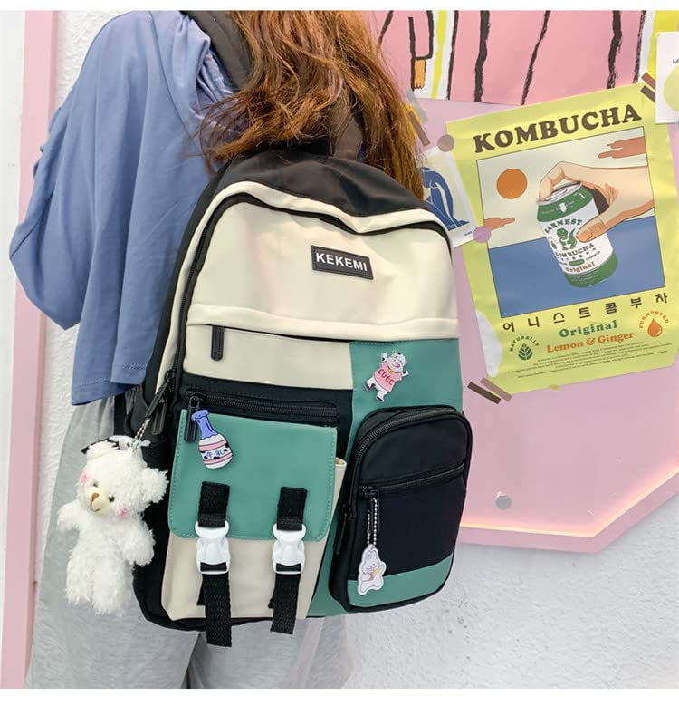 KOWVOWZ Cute Bookbag for Teen Girls Boys Kawaii Aesthetic Back to School Backpack (Green)