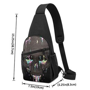 Sugar Skull and Flowers Printed Sling Backpack,Travel Hiking Shoulder Bag Men's Casual Chest Bag