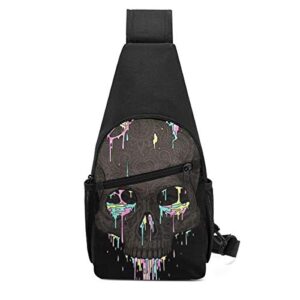 Sugar Skull and Flowers Printed Sling Backpack,Travel Hiking Shoulder Bag Men's Casual Chest Bag