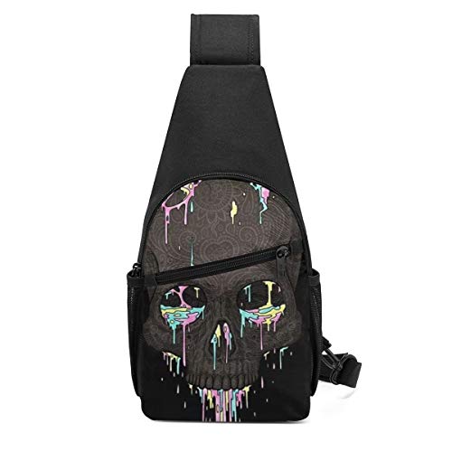 Sugar Skull and Flowers Printed Sling Backpack,Travel Hiking Shoulder Bag Men's Casual Chest Bag