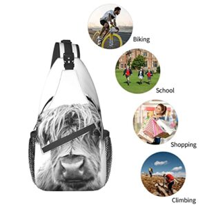 Sling Bag Scottish Highland Cow Gray Hiking Daypack Crossbody Shoulder Backpack Travel Chest Pack for Men Women