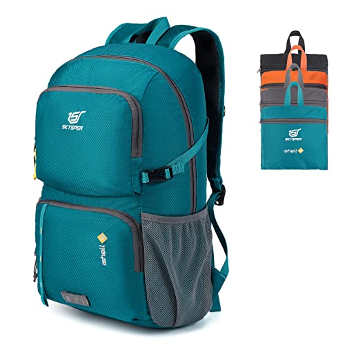 SKYSPER Lightweight Packable Backpack 30L Hiking Daypack with Wet Pocket Foldable Travel Carry-on Backpack Cyan