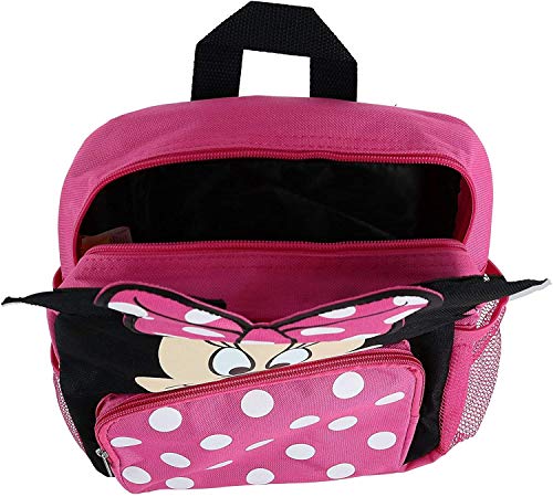 Disney Minnie Mouse Mini Backpack for Toddlers ~ Deluxe 12" Minnie Face Bag with 3D Ears and Bow (Minnie Mouse School Supplies Bundle)