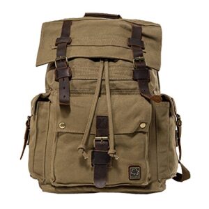 jonon vintage canvas backpack for menleather rucksack knapsack 17 inch laptop tote (green)