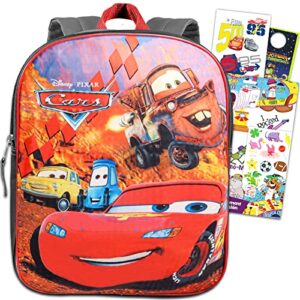 walt disney studio cars backpack school set for boys, kids bundle with deluxe 15 inch lightning mcqueen bag, 200+ stickers, and more (disney supplies), lunch, lunch