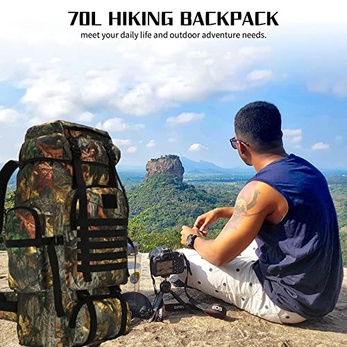 WintMing 70L Camping Hiking Backpack Molle Rucksack Waterproof Traveling Daypack (70L-CamoTabby)