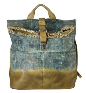 diophy genuine leather archaize fringe with buckle backpack d10030 (olive)