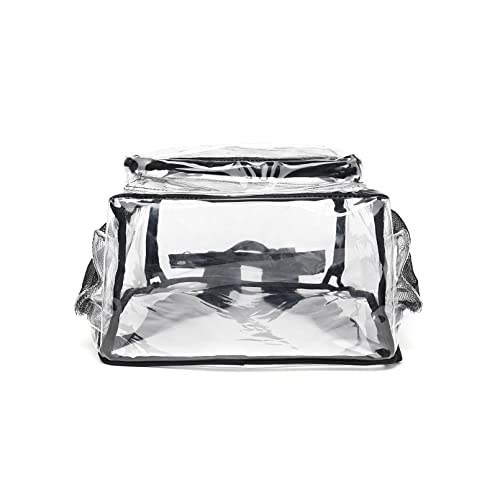 Clear Backpack Heavy Duty, Large PVC See Through Backpack with Water Bottle Holder, Clear Book bags Clear School Backpack for School, Stadium, Football Games, College (Black)