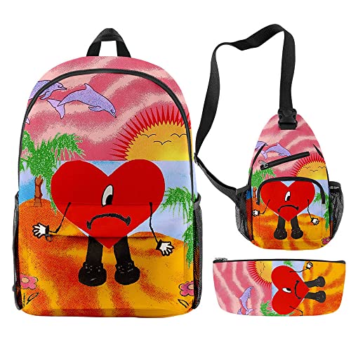 Zakely Un Verano Sin Ti Backpack Bunny Fans Backpack Travel Shoulder Backpack Cosplay Backpack 3pcs Set for Men Women