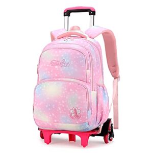 lanshiya dream princess wind rolling backpack for girls wheeled travel bag trolley school bag pink six wheels