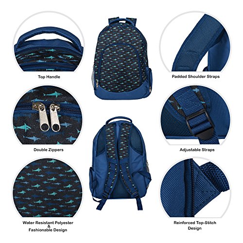 Reinforced and Water Resistant Padded Laptop School Backpack (Shark Ocean Blue)