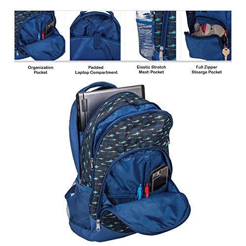 Reinforced and Water Resistant Padded Laptop School Backpack (Shark Ocean Blue)