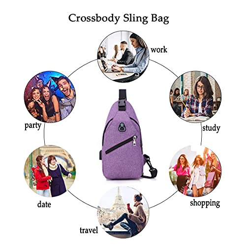 Crossbody Sling Backpack Sling Bag with USB Cable Travel Hiking Chest Bag Daypack for Women Men