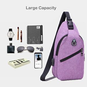 Crossbody Sling Backpack Sling Bag with USB Cable Travel Hiking Chest Bag Daypack for Women Men