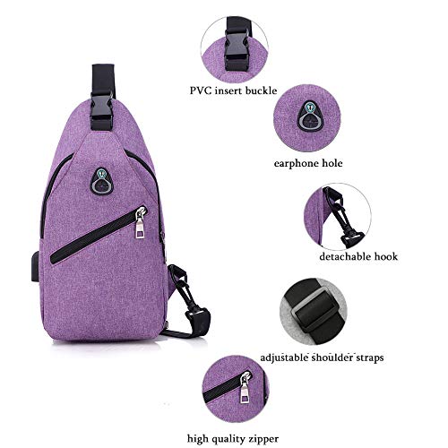 Crossbody Sling Backpack Sling Bag with USB Cable Travel Hiking Chest Bag Daypack for Women Men