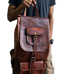 jaald 18" Leather Backpack Travel rucksack knapsack daypack Bag for men women