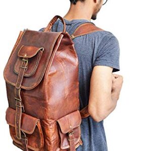 jaald 18" Leather Backpack Travel rucksack knapsack daypack Bag for men women