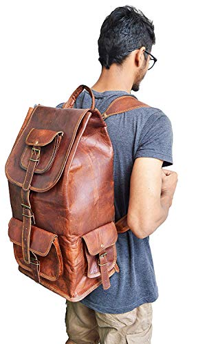 jaald 18" Leather Backpack Travel rucksack knapsack daypack Bag for men women