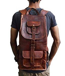 jaald 18" Leather Backpack Travel rucksack knapsack daypack Bag for men women