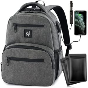 innoscent mini smell proof backpack with lock for men/women usb & headphone port (light grey)