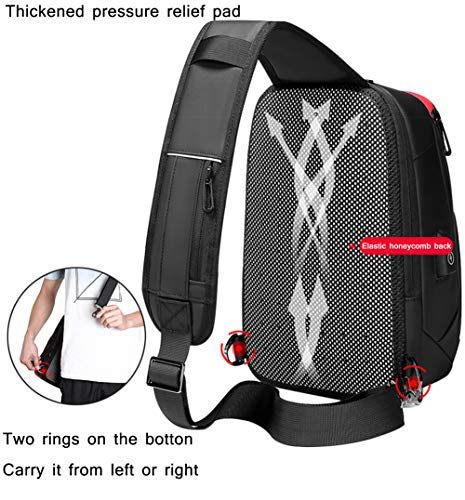 Q QICHUANG Men’s Sling Bag, Crossbody Nylon Shoulder Backpack with USB Charging Port, Vintage Chest Bag Gift for Men (black)