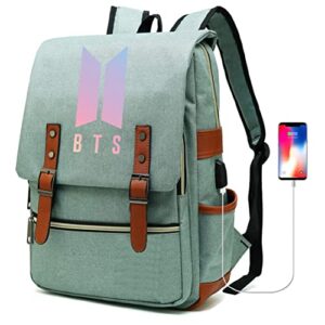 WGEEEY Kpop BTS School Backpack Merchandise, BTS Book Bag Casual Backpack for Army Gifts Green