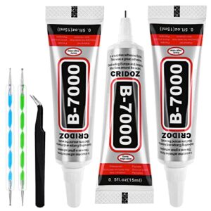 b7000 rhinestone glue for jewelry making, clear glue for crafts fabric glue with precision tips adhesive glue with dotting pens tweezers for metal stone nail art beading wood glass 0.5 fl oz, 3 packs