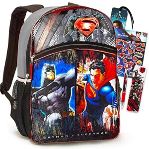 dc comics superman backpack for kids bundle ~ deluxe 16″ superman school bag with superman pen, bookmark, and stickers (superman school supplies)