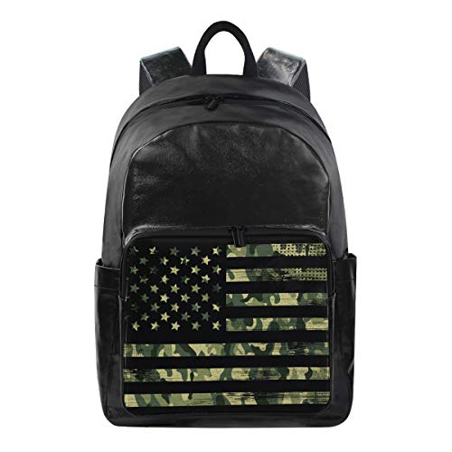 ALAZA American Flag With Camouflage Grunge Large Canvas Backpack Water Resistant Laptop Bag Travel School Bags with Multiple Pockets for Men Women College