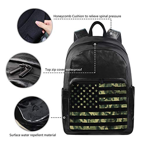 ALAZA American Flag With Camouflage Grunge Large Canvas Backpack Water Resistant Laptop Bag Travel School Bags with Multiple Pockets for Men Women College
