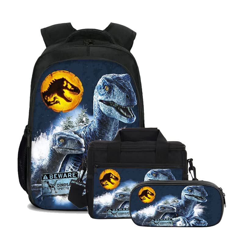 SYLRVIA 3Pcs Boys Dinosaur Backpack Set with Lunch Bag Pencil Case, School Book Bag for Elementary Kids (Pattern5)