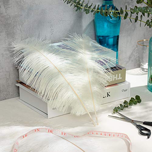 Piokio 20 pcs White Ostrich Feathers Plumes 10-12 inch(25-30 cm) Bulk for DIY Christmas Decorations, Wedding Party Centerpieces, Gatsby Decorations