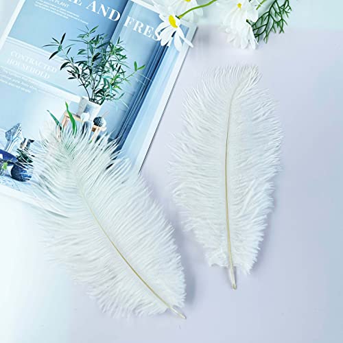 Piokio 20 pcs White Ostrich Feathers Plumes 10-12 inch(25-30 cm) Bulk for DIY Christmas Decorations, Wedding Party Centerpieces, Gatsby Decorations